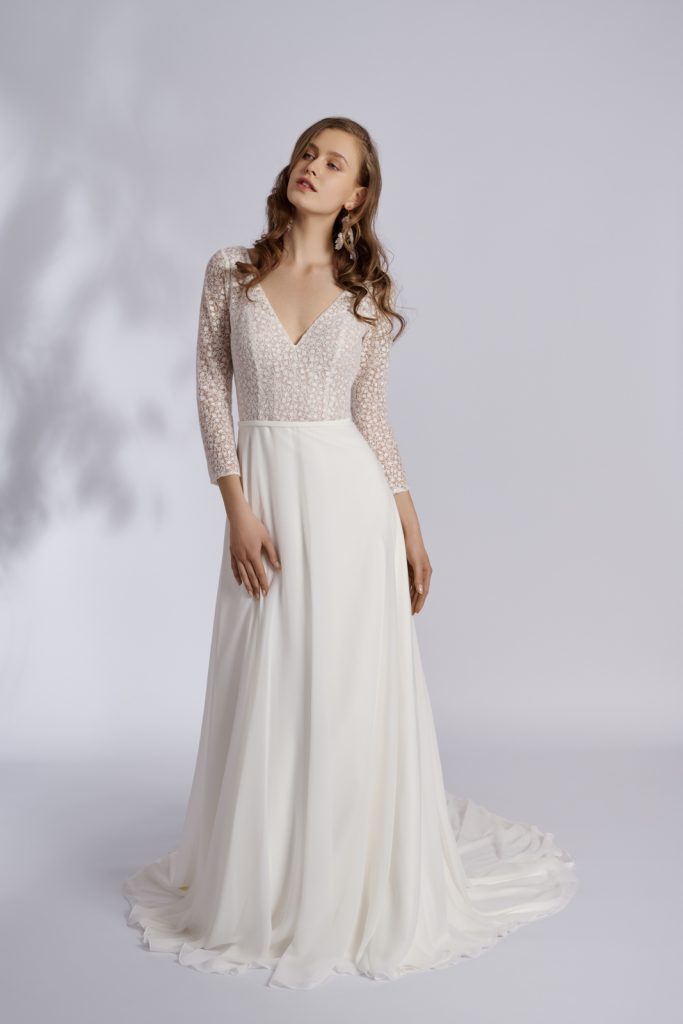 Lina Becker Brautkleid A-Linie Chiffon lange Ärmel
